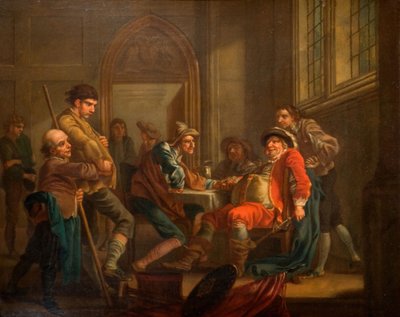 Sir John Falstaff werft rekruten, 1765 door Francis Hayman