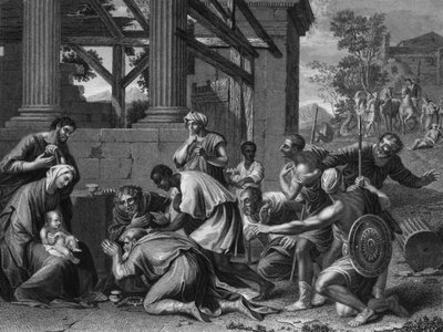 Ze presenteerden hem geschenken, goud en wierook en mirre, midden-late 19e eeuw door Francis Holl