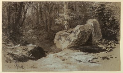 Rotsen in het bos door Francis Hopkinson Smith