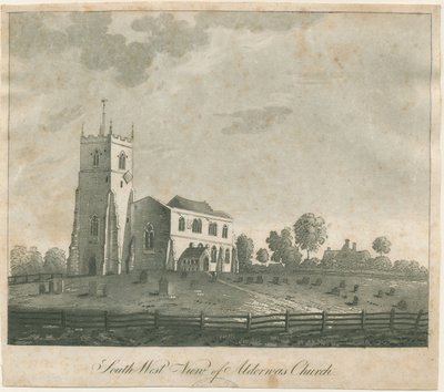 Alrewas Kerk: aquatint gravure, nd [?18e eeuw] door Francis Jukes