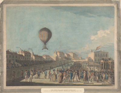 De eerste ballonvaart in Engeland, september 1784, vanaf het Artillery Ground, Moorfields door Francis Jukes