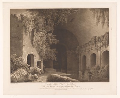 Twee tekenaars bij het Nymphaeum van Egeria in het Caffarella Park bij Rome door Francis Jukes