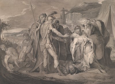 Koning Lear huilt over het lichaam van Cordelia door Francis Legat