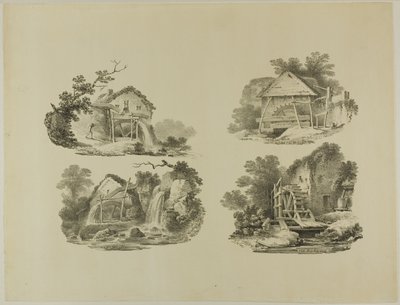 Molenwielen bij Abergele, Denbigh, Whitby, Richmond door Francis Nicholson
