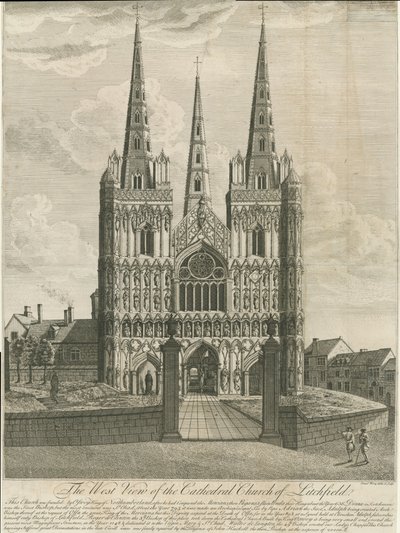 Lichfield Kathedraal - West Front: gravure, nd [18e eeuw] door Francis Perry