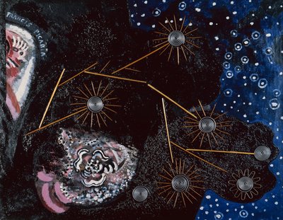 Flirt (ripoline, tandenstokers, rietjes, nietjes en looddraad op canvas) door Francis Picabia
