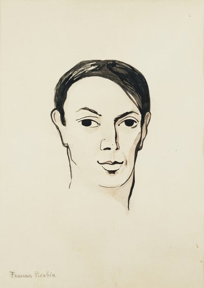 Portret van Pablo Picasso; Portrait de Pablo Picasso, ca. 1902-1905 (aquarel, penseel en zwarte inkt en potlood op papier) door Francis Picabia