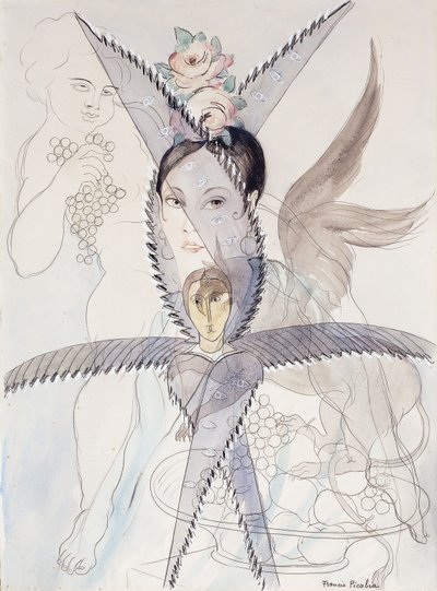 Transparantie - Hoofd en gevleugeld paard; Transparantie - Tete et Cheval Aile, c.1928 (aquarel, gouache, zwart krijt en potlood op papier) door Francis Picabia