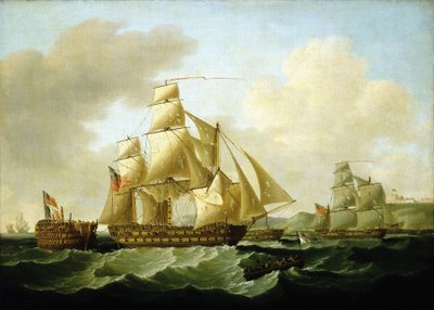 Episodes van de Napoleontische oorlogen (1803-1815): de triomfantelijke terugkeer met de gevangengenomen vluchtelingen door Richard Strachan, voor de kust van Rochefort (Frankrijk), 4 november door Francis Sartorius