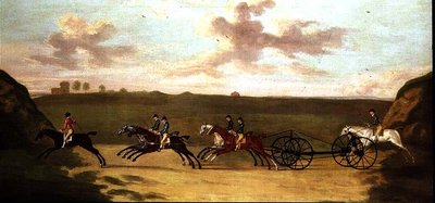 De koetswedstrijd in Newmarket, tegen de tijd, 29 augustus 1750 door Francis Sartorius