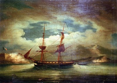 Het Franse schip “Le Curieux”, in Martinique, 3 februari door Francis Sartorius