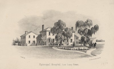 Episcopal Hospital, litho door P.S. Duval en Zoon, 1856 door Francis Schell