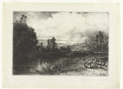 De rivier de Test door Francis Seymour Haden (Sir) (signed by artist)