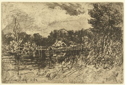 De rivier de Test bij Longparish door Francis Seymour Haden (Sir) (signed by artist)