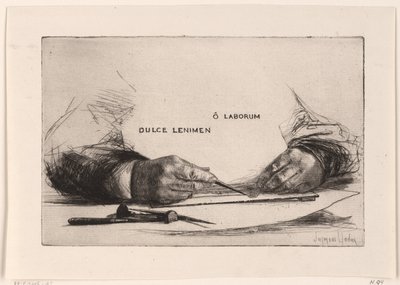Handen die een ets maken door Francis Seymour Haden (Sir) (signed by artist)