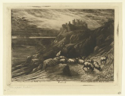 Harlech Castle in Wales door Francis Seymour Haden (Sir) (signed by artist)