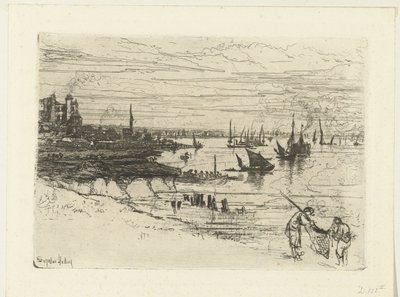 Herberg aan de Theems door Francis Seymour Haden (Sir) (signed by artist)