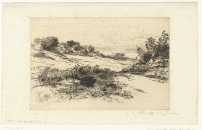Heuvelachtig landschap bij Swanage Windmill Hill door Francis Seymour Haden (Sir) (signed by artist)