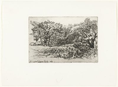 Landschap met een kudde dieren (The Herd) (Werrington) door Francis Seymour Haden (Sir) (signed by artist)