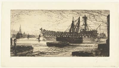 Ontmanteling van het schip de Agamemnon door Francis Seymour Haden (Sir) (signed by artist)