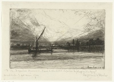 Zonsondergang op de Theems door Francis Seymour Haden (Sir) (signed by artist)