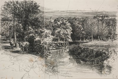 Dundrum River en de twee ezels door Francis Seymour Haden