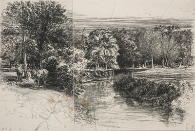 Dundrum-rivier en de twee ezels door Francis Seymour Haden