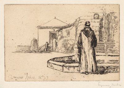 Monnik bij een fontein door Francis Seymour Haden