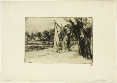 Thames Ditton met een zeil door Francis Seymour Haden
