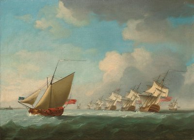 Een Eskader van de Rode die zijn Weg naar het Kanaal Baant met een Admiraliteitsjacht aan de Kust door Francis Swaine