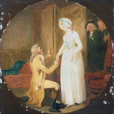 Act V, Scene III van het toneelstuk She Stoops to Conquer door Oliver Goldsmith door Francis Wheatley
