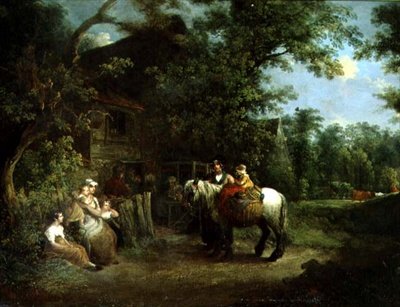 Plattelandsmensen buiten een rustieke taverne door Francis Wheatley