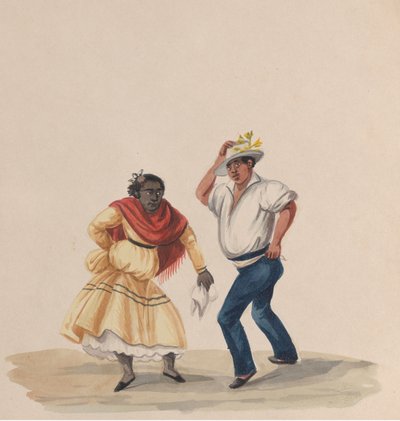 Een man en een vrouw dansen, uit een groep tekeningen die Peruaanse kostuums uitbeelden, 1848 door Francisco