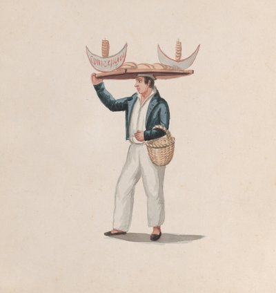 Een tortilla-verkoper die een dienblad op zijn hoofd balanceert, uit een groep tekeningen die Peruaanse... door Francisco