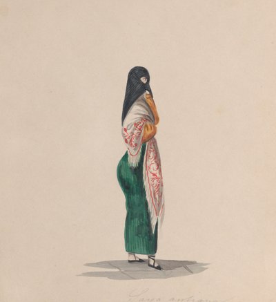 Een vrouw die de saya draagt, staand in profiel, uit een groep tekeningen die Peruaanse..., ca. 184 door Francisco