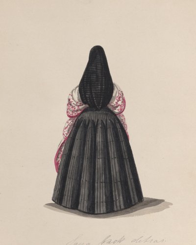 Een vrouw die de saya draagt, gezien van achteren, uit een groep tekeningen die..., ca. 1848 door Francisco