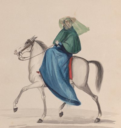Een elegant geklede vrouw te paard, uit een groep tekeningen die Peruaanse..., ca. 1848 door Francisco