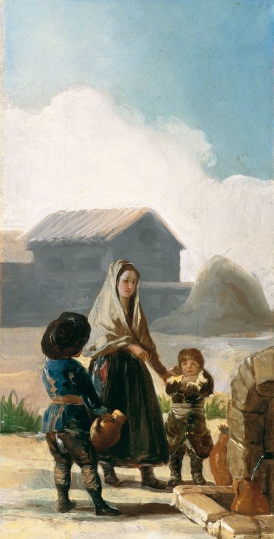 Een vrouw en twee kinderen bij een fontein door Francisco de Goya