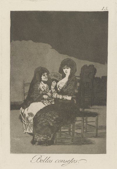 Bellos consejos (Mooie lessen), pl. 15 uit de serie Los caprichos door Francisco de Goya