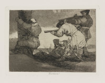 Barbaren!, pl. 38 uit de serie Los desastres de la guerra door Francisco de Goya