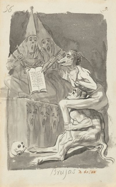 Brujas à volar (Heksen Bereiden zich voor om te Vliegen) (verso) door Francisco de Goya
