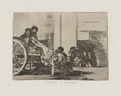 Carretadas al cementerio, pl. 64 uit de serie Los desastres de la guerra door Francisco de Goya