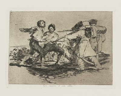 Met reden? zonder reden. (Terecht of Onterecht.), pl. 2 uit de serie Los desastres de la guerra (De Rampen van de Oorlog) door Francisco de Goya