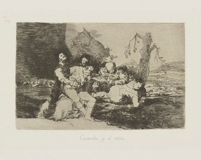 Curarlos, y ? otra. (Maak ze beter, en door naar de volgende.), pl. 20 uit de serie Los desastres de la guerra (De Rampen van de Oorlog) door Francisco de Goya