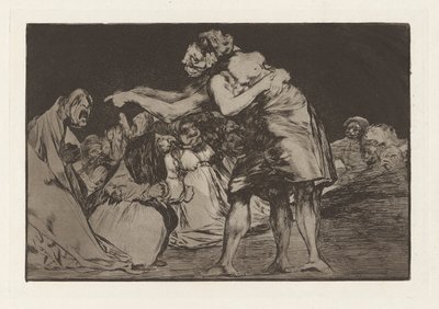Disparate desordenado (Willekeurige dwaasheid) of Disparate matrimonial (Huwelijkse dwaasheid), ook bekend als La que mal marida nunca le falta que diga (Zij die slecht getrouwd is mist nooit een kans om het te zeggen), uit de serie Los disparates (Los pro door Francisco de Goya