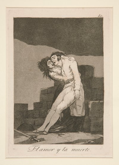 El amor y la muerte (Liefde en Dood), pl. 10 uit de serie Los caprichos door Francisco de Goya