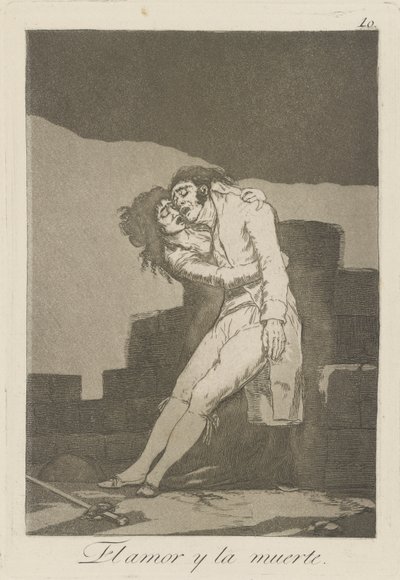 Liefde en dood (plaat 10 uit de serie Los caprichos) door Francisco de Goya