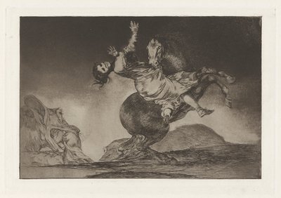 De paardenrover, ook bekend als De vrouw en het paard, laat iemand anders ze temmen, uit de serie Los disparates door Francisco de Goya
