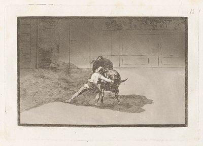 De Beroemde Martincho Plaatst de Banderillas en Speelt de Stier met de Beweging van zijn Lichaam, Plaat 15 uit La tauromaquia door Francisco de Goya
