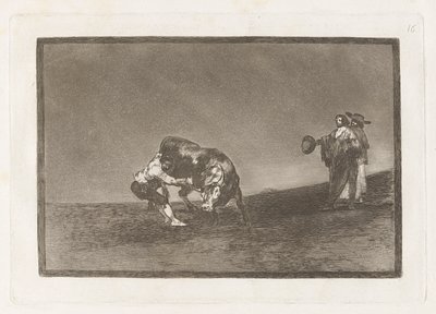 El mismo vuelca un toro en la plaza de Madrid, Plaat 16 uit La tauromaquia door Francisco de Goya